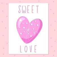 affiche d'amour doux avec une boîte de bonbons rose avec un joli nœud de fils vecteur