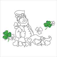 St. patrick's day, dessin au trait lutin, vacances irlandaises festives, croquis simple, dessin de contour, porte-bonheur, trèfles verts, fichier vectoriel