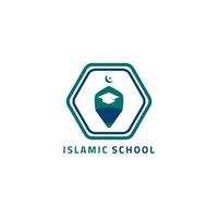 logo de l'école islamique en forme de crayon et de mosquée. vecteur