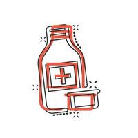 icône de bouteille de pilule dans le style comique. illustration de vecteur de dessin animé de médicaments sur fond blanc isolé. concept d'entreprise d'effet d'éclaboussure de pharmacie.