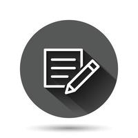 icône de blogs dans un style plat. document avec illustration vectorielle stylo sur fond rond noir avec effet d'ombre portée. concept d'entreprise de bouton de cercle de contenu. vecteur