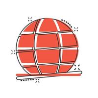 icône de la planète terre dans le style comique. illustration de vecteur de dessin animé géographique globe sur fond blanc isolé. concept d'entreprise d'effet d'éclaboussure de communication globale.