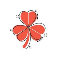 icône de trèfle à quatre feuilles dans le style comique. illustration de vecteur de dessin animé st patricks day sur fond blanc isolé. concept d'entreprise effet splash en forme de fleur.