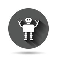 icône de chatbot robot mignon dans un style plat. illustration vectorielle de l'opérateur bot sur fond rond noir avec effet d'ombre portée. concept d'entreprise de bouton de cercle de personnage de chatbot intelligent. vecteur