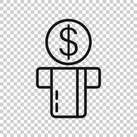 icône de guichet automatique d'argent dans un style plat. échange d'illustration vectorielle en espèces sur fond blanc isolé. concept d'entreprise de billet de banque. vecteur