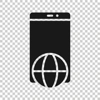 icône de smartphone globe dans un style plat. illustration vectorielle de localisation de téléphone portable sur fond blanc isolé. concept d'entreprise de destination. vecteur