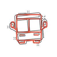 icône de bus dans le style comique. illustration vectorielle de dessin animé d'entraîneur sur fond blanc isolé. concept d'entreprise d'effet d'éclaboussure de véhicule autobus. vecteur