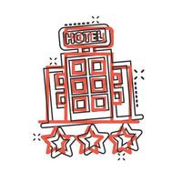 hôtel 3 étoiles signe icône dans le style comique. illustration de vecteur de dessin animé de bâtiment d'auberge sur fond isolé blanc. concept d'entreprise d'effet d'éclaboussure de chambre d'auberge.