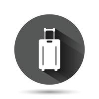 icône de sac de voyage dans un style plat. illustration vectorielle de bagages sur fond rond noir avec effet d'ombre portée. concept d'entreprise de bouton de cercle de bagages. vecteur