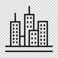 icône de bâtiment dans un style plat. ville gratte-ciel appartement illustration vectorielle sur fond blanc isolé. concept d'entreprise de la tour de la ville. vecteur
