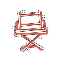 icône de chaise de réalisateur dans le style comique. illustration de vecteur de dessin animé de siège de producteur sur fond blanc isolé. concept d'entreprise d'effet d'éclaboussure de film.