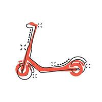 icône de scooter électrique dans le style comique. illustration de vecteur de dessin animé de vélo sur fond blanc isolé. concept d'entreprise d'effet d'éclaboussure de transport.