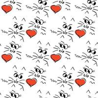 mignon couple de chats d'amour à l'encre noire dessinés à la main doodles isolés sur fond blanc étreint la tendresse et l'amour entre eux, tenez un ballon en forme de coeur vecteur