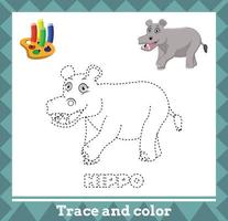 tracer et colorier pour les enfants, page d'activité hippo vector kids