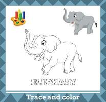 tracer et colorier pour les enfants, page d'activités pour enfants vecteur éléphant