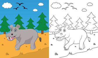 tracer et colorier pour les enfants, page d'activité hippo vector kids