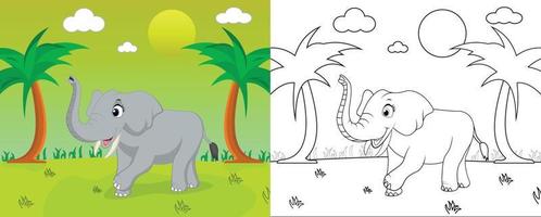 page de coloriage d'éléphant de dessin animé mignon avec dessin au trait, illustration vectorielle de page d'activité pour enfants vecteur