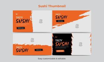 modèle de miniature de vidéo de menu de nourriture de sushi vecteur