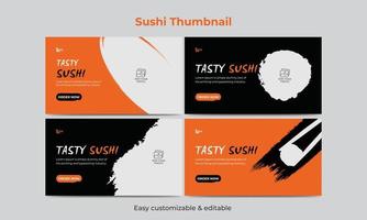 modèle de miniature de vidéo de menu de nourriture de sushi vecteur