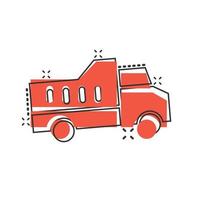 icône de camion de livraison dans le style comique. illustration de vecteur de dessin animé van sur fond isolé blanc. concept d'entreprise d'effet d'éclaboussure de voiture de fret.