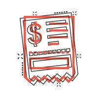 icône de chèque d'argent dans le style comique. illustration de vecteur de dessin animé chéquier sur fond blanc isolé. concept d'entreprise d'effet d'éclaboussure de bon de financement.