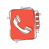 icône de l'annuaire téléphonique dans le style comique. téléphone portable dessin animé illustration vectorielle sur fond blanc isolé. concept d'entreprise effet splash contact hotline. vecteur