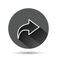 icône de bouton de partage dans un style plat. illustration vectorielle de signe de flèche sur fond rond noir avec effet d'ombre portée. envoyer le concept d'entreprise du bouton de cercle de fichier. vecteur