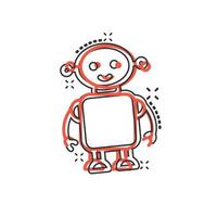 icône de chatbot robot mignon dans le style comique. illustration de vecteur de dessin animé d'opérateur de bot sur fond blanc isolé. concept d'entreprise d'effet d'éclaboussure de personnage de chatbot intelligent.