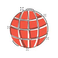 icône de la planète terre dans le style comique. illustration de vecteur de dessin animé géographique globe sur fond blanc isolé. concept d'entreprise d'effet d'éclaboussure de communication globale.