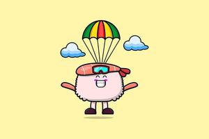 dessin animé mignon sushi crevettes parachutisme avec parachute vecteur