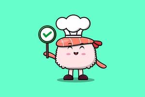 mignon, dessin animé, sushi, crevette, chef, caractère vecteur