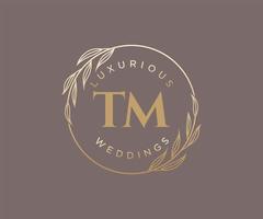 tm initiales lettre modèle de logos de monogramme de mariage, modèles minimalistes et floraux modernes dessinés à la main pour cartes d'invitation, réservez la date, identité élégante. vecteur