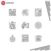 ensemble moderne de 9 contours pictogramme d'éléments de conception vectorielle modifiables de chimie d'étude de données de tube de blaster vecteur