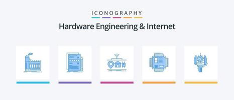 ingénierie matérielle et pack d'icônes internet bleu 5 comprenant une puce. ébrécher. Matériel. des choses. l'Internet. conception d'icônes créatives vecteur