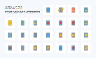 25 pack d'icônes de couleur plate de développement d'applications mobiles vecteur