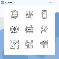 contour de l'interface mobile ensemble de 9 pictogrammes d'alarme croquis téléphone intelligent grille architecte éléments de conception vectoriels modifiables vecteur