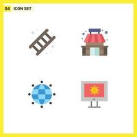 pack de 4 signes et symboles d'icônes plates modernes pour les supports d'impression Web tels que les éléments de conception vectoriels modifiables du monde de la boutique de services mondiaux d'incendie vecteur