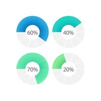 ensemble de modèles de conception de graphique infographique beignet. indicateur de progression. temps de chargement. niveaux de pourcentage. présentation visuelle des données. collection de diagrammes circulaires modifiables vecteur