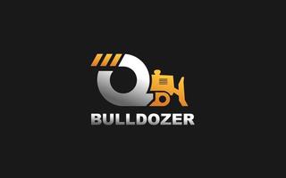 q logo bulldozer pour entreprise de construction. illustration vectorielle de modèle d'équipement lourd pour votre marque. vecteur