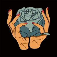 illustration vectorielle d'une main tenant une fleur rose vecteur