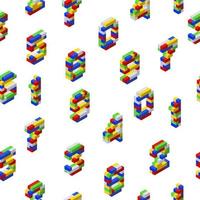 motif isométrique à partir de nombres collectés à partir de blocs de plastique multicolores sur fond blanc. pour l'impression et la décoration. illustration vectorielle. vecteur