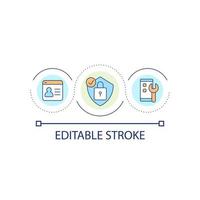 icône de concept de boucle de processus de vérification. sécurité du compte personnel. illustration de ligne mince d'idée abstraite d'inscription d'utilisateur d'application en ligne. dessin de contour isolé. trait modifiable vecteur