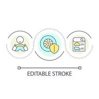 icône de concept de boucle d'assurance auto. protection financière de la voiture. politique du véhicule. illustration de la ligne mince de l'idée abstraite de la couverture financière. dessin de contour isolé. trait modifiable vecteur