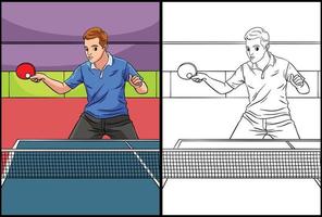 page de coloriage de tennis de table illustration colorée vecteur