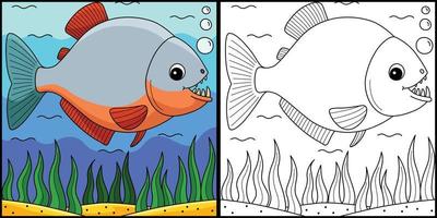 coloriage animal piranha illustration colorée vecteur