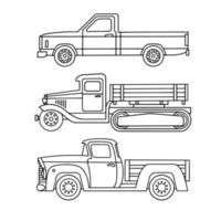 ensemble d'icônes linéaires de vieux camions à colorier. illustration vectorielle vecteur