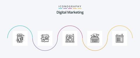 pack d'icônes de la ligne de marketing numérique 5, y compris l'onglet. le navigateur. concept. écrivain. taper vecteur