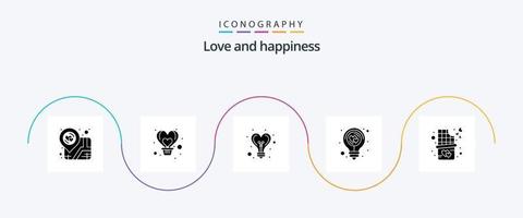 love glyph 5 pack d'icônes incluant la lumière. cœur. voyage en avion. énergie. cœur vecteur