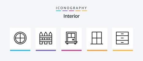 pack d'icônes de la ligne intérieure 5, y compris la fin. intérieur. en bois. maison. porte. conception d'icônes créatives vecteur