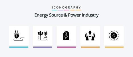 source d'énergie et pack d'icônes glyphe 5 de l'industrie de l'énergie, y compris l'énergie. main. brancher. plante. énergie. conception d'icônes créatives vecteur